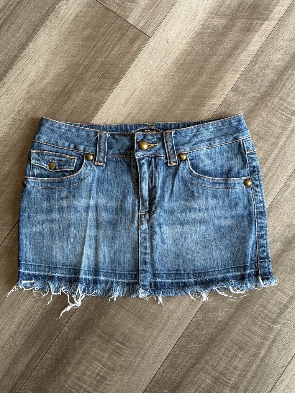 American Rag Cie Y2K Denim Micro Mini Skirt Distressed Frayed Hem Women’s Sz 5